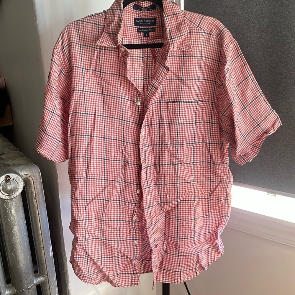 Daniel Cremieux 100% Linen Red & Blue Grid Button Down